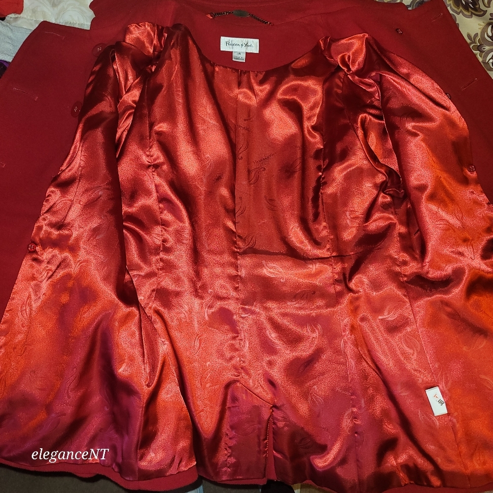 Preston & York Red Double Breasted Red Wool Coat Sz: 14 - Picture 12 of 15